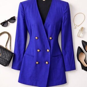 Vintage Style Cobalt Blue Power Blazer - Double Breasted - Size 4